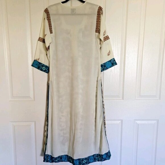 Embroidered Ivory Brown Top Shirt Long Kurti Viscose Size Medium - Picture 2 of 8
